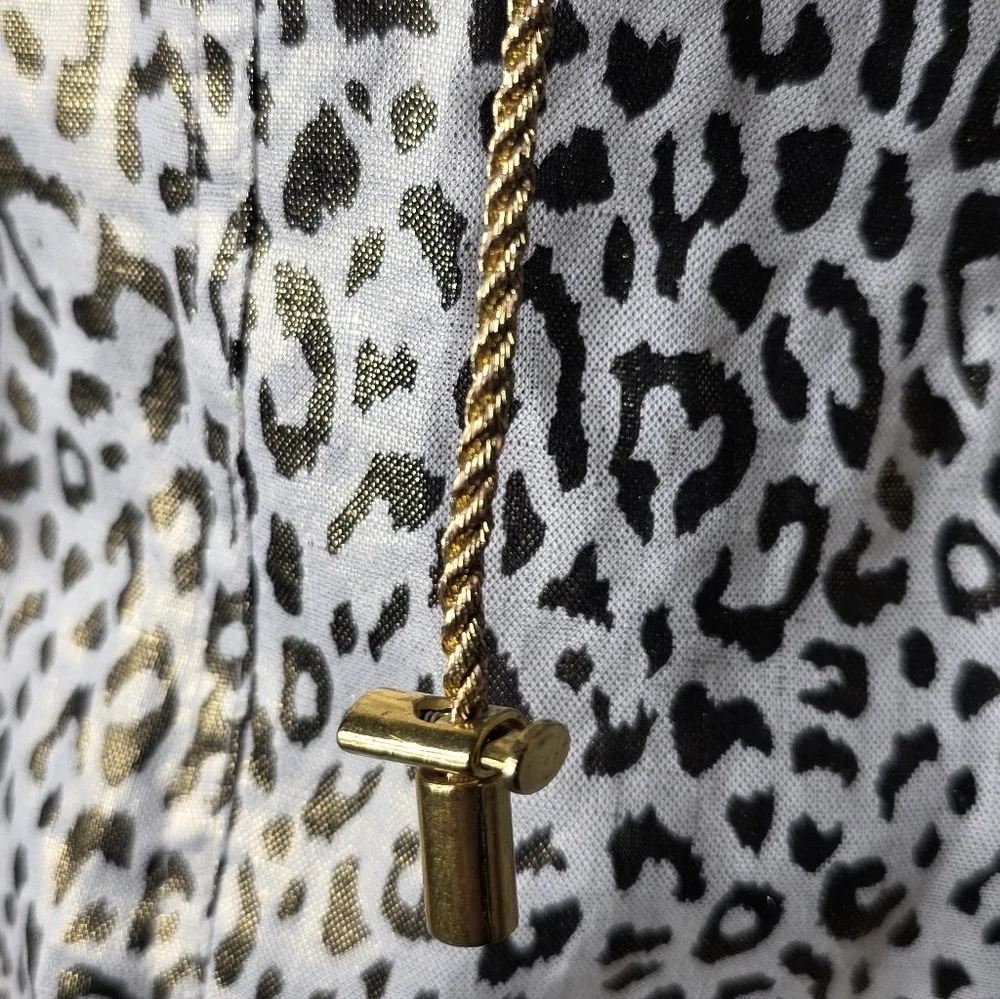 Vintage Just B Leopard Print Linen Jacket Gold Trim M 90s Y2K